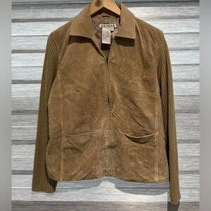 A.M.I. Leather Jacket with Sweater Arms Womens Size XL Tan Brown Zip Up Vintage